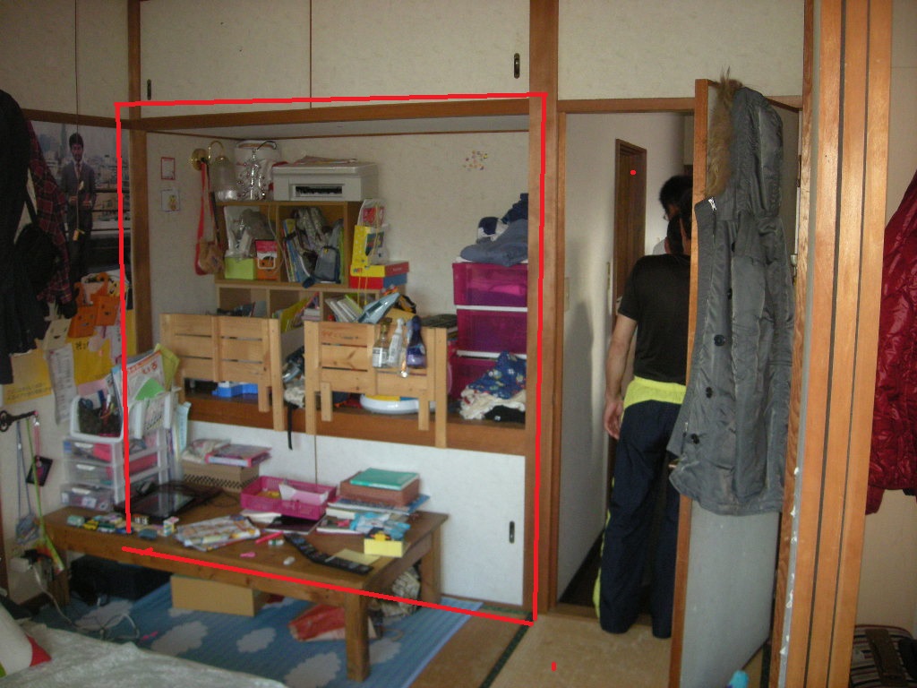 和室押入れ中段撤去(赤線部分)